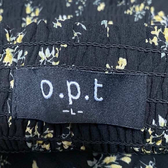 O.P.T Black Yellow Floral Sleeveless Tie Strap Cami Tank Midi A Line Dress Sz L - Picture 3 of 4